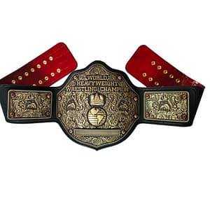 Antique Big Gold World Heavyweight Championship Belt b/w Tooled Strap