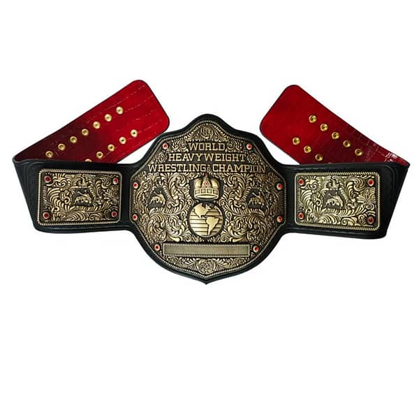 Antique Big Gold World Heavyweight Championship Belt b/w Tooled Strap