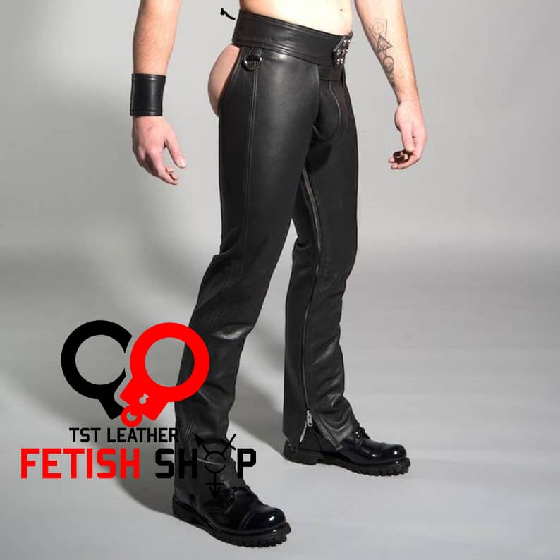 schoorsteen Woud manager Mens leather chaps fetish studs style closure with laces – TST leather